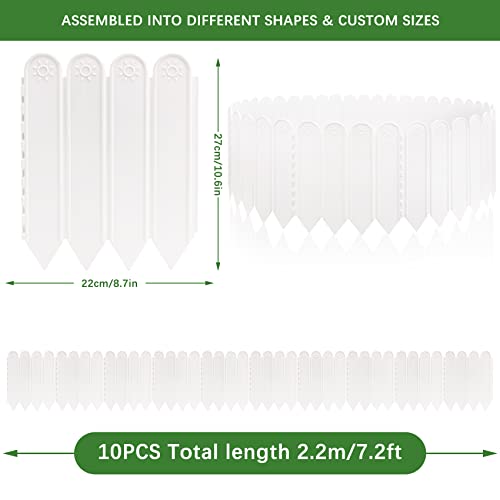 10.6" H White Garden Edging Borders, 10Pcs Plastic Garden Landscape Edging, 7.2Ft Interlocking Decorative Garden Fences Edging, Lawn Edge Flower Bed Border for DIY Patio Walkways Yard - color: White-H 10.6"