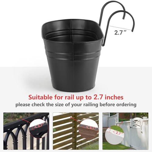 Dahey 15 Inches Railing Planter Box 3 Pcs Metal Hanging Flower Pots, Black - color: Black