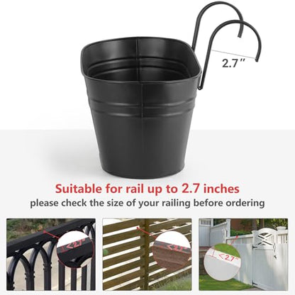 Dahey 15 Inches Railing Planter Box 3 Pcs Metal Hanging Flower Pots, Black - color: Black
