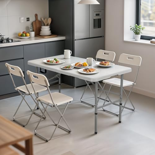 MoNiBloom 4Ft Folding Card Table, Picnic Cookout Table w/Handle, White - color: White