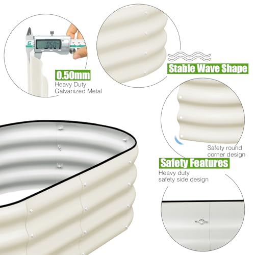 SnugNiture 4x2x1ft Galvanized Raised Garden Bed, Oval Metal Planter Box - color: White, size: 4x2x1 ft