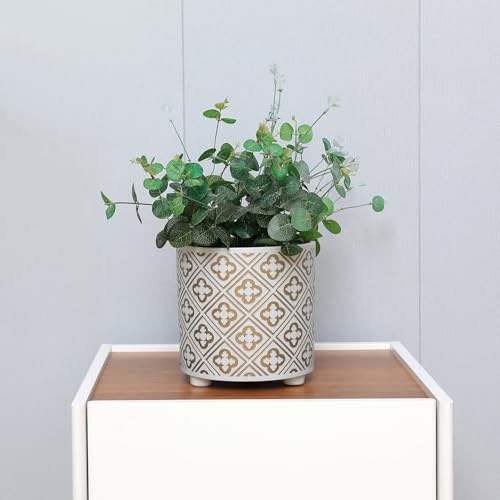 8 Inch Flowerpot, Planter for Indoor Plant, Indoor & Outdoor Plants Pot with Drainage Hole - for Decoration of Home Garden & Terrace, White & Gold - color: M White, size: 8 inch