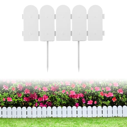 Evelyne Garden Border Edging: Wooden Fence Design - 8pcs White Yard Landscaping Fence Liner Lawn Edge Barrier - 10ft Kit of Decorative Lawn Landscape Panels Elements -Landscaping Edging-GMT-10374-D08 - color: White, size: 10ft.