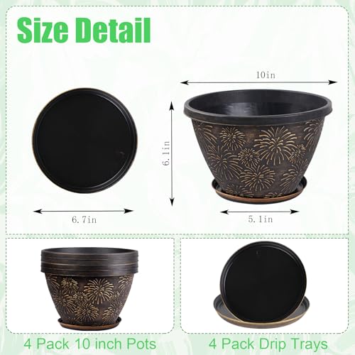 Nooulap 4 Pack 10 Inch Plant Pots Drainage Holes and Saucers - color: Firework Imitation, size: 10 inch