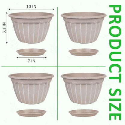 10 Inch Plant Pots,4 Pack Flower Pot,Planters Pot with Drainage Hole - color: Beige, size: 10 inch-4 pack