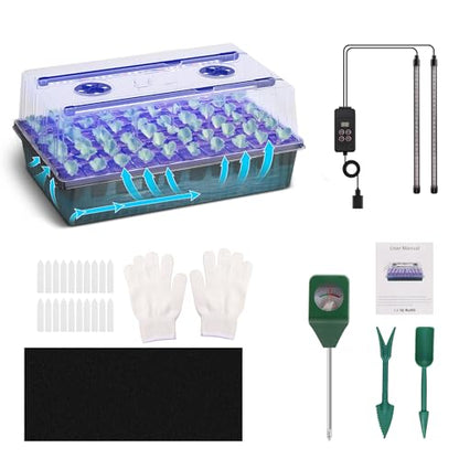 Seed Starting Tray - 60-Cell Self-Watering Tray, Seed Starter Kit LED Grow Light, Timer, Humidity Dome, pH Meter for Plant Germination, Vegetables, Herbs, Flowers - size: 60-Premium model-1