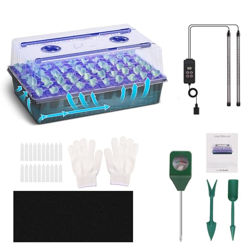 Seed Starting Tray - 60-Cell Self-Watering Tray, Seed Starter Kit LED Grow Light, Timer, Humidity Dome, pH Meter for Plant Germination, Vegetables, Herbs, Flowers - size: 60-Premium model-1
