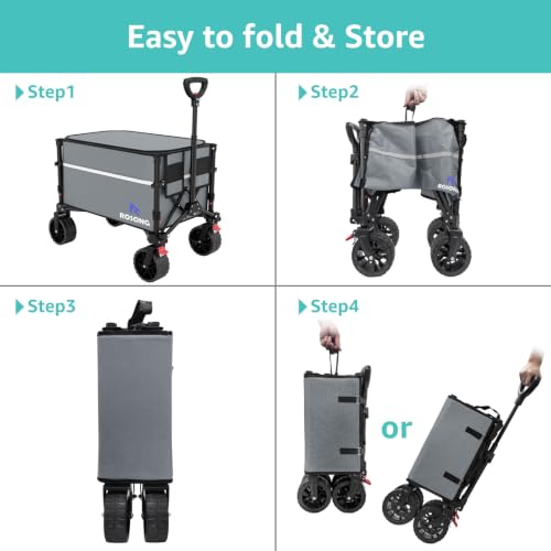 ROSONG Collapsible Wagon Cart with Wheels, Grey with Cover, 120L - color: Grey With Cover, size: 120L