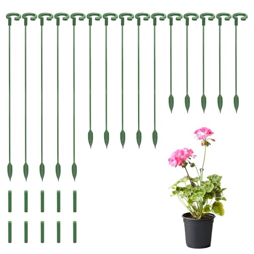 15-Pack Small Plant Stakes with Movable Clips, Adjustable Orchid Stakes and Clips in 3 Heights for Potted Plants, Bulb Flowers and Light-Duty Single Stem Support ﻿