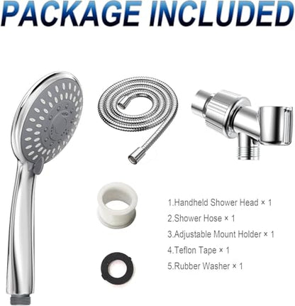 HOPOPRO Handheld Shower Head with High Pressure, 5 Spray & 59" Hose - color: Glossy Silver