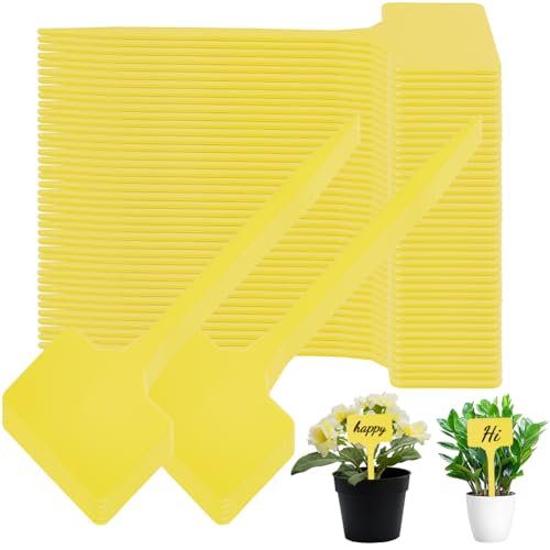 50Pcs Large Plastic Plant Labels Yellow 5.8 Inches T-Type Waterproof Garden Markers PVC Durable Nursery Plant Tags for Vegetables Flowers Fruits Herbs Identification Indoor Outdoor Use - color: Yellow