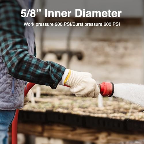 SPECILITE 5/8" x 50FT Hot/Cold Rubber Garden Water Hose, -50℉-190℉, Red - color: 5/8"ID Red, size: 50ft