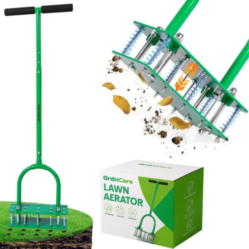 Manual Lawn Aerator Tool - 38 Inch, 6 Springs, 15 Spikes Aerator Lawn Tool - style: Standing Aerator