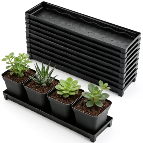 10 Pack Plastic Windowsill Plant Pot Trays (16"x5.5"x1.5"), Rectangular Window Sill Saucer with Removable Drainage Hole, Thick Plant Saucer Tray for 4 inch (10CM) Flower Seedling Pots (Black) - size: Trays (16"x5.5"x1.5") for 4 Inch Pots-10 Pack