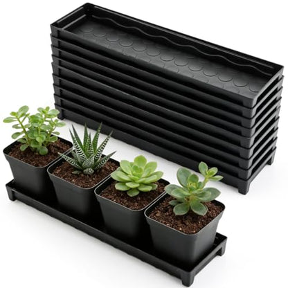 10 Pack Plastic Windowsill Plant Pot Trays (16"x5.5"x1.5"), Rectangular Window Sill Saucer with Removable Drainage Hole, Thick Plant Saucer Tray for 4 inch (10CM) Flower Seedling Pots (Black) - size: Trays (16"x5.5"x1.5") for 4 Inch Pots-10 Pack