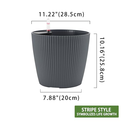 Dexceder 11x10 Self Watering Planters Indoor (2 Pack, Gray) - color: Gray, size: 11x10
