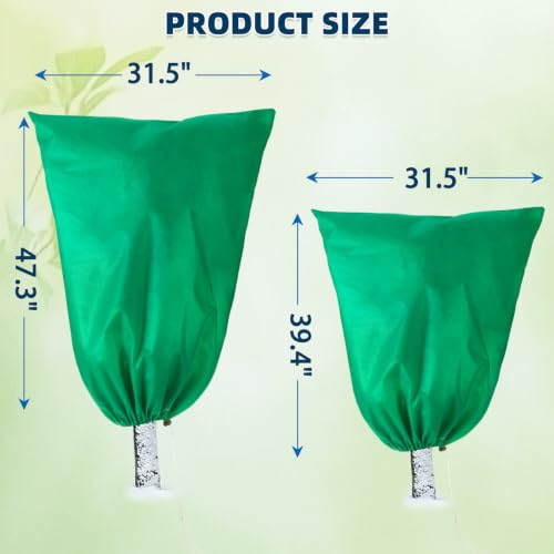 Homimp Plant Covers Freeze Protection,4 Pack Frost Covers with Zipper Drawstring (31.5" x 39.4" & 31.5" x 47.3") Plant Protection Cover Bags for Outdoor Winter Frost Cold Weather Shrubs Jacket,Green - size: 31.5"W x 39.4"H & 31.5"W x 47.3"H