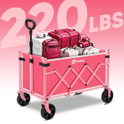 Sekey Lightweight Collapsible Wagon, 220 lb Capacity, Quick-Fold Cart - color: Pink, size: 220 lbs