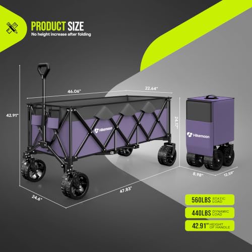 HIKEMOON 48'' Extra Large Collapsible Wagon with Big Wheels, 300L Purple - color: Purple