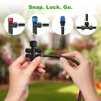250FT Drip Irrigation System Kit New Quick-Connect, Automatic Garden Watering Misting System for Greenhouse, Yard, Lawn, Plant with 5/16 inch Hose 1/4 inch Distribution Tubing and Accessories - size: 250FT