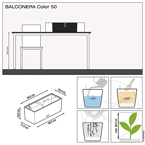 Lechuza BALCONERA Color 50 Slate, Self-Watering Window Box (Railing Planter), H7.5 L19.7 W7.5 in - color: Slate Matte, size: 50 cm, style: 50