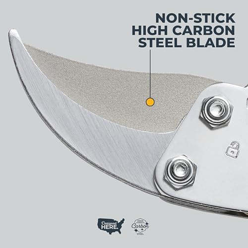 Woodland Tools Co. Bypass Pruning Shears for Gardening – 5/8" Cut Capacity, High Carbon Steel Blade with Non-Stick Coating, Soft Grip, Steel Handle, Hand Pruner for Plants, Flowers, and Shrubs - style: Regular Duty Pruner