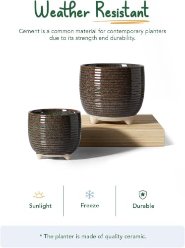 LE TAUCI Ceramic Plant Pots, 5.1 + 6.4 Inch, Set of 2, Reactive Glaze Black - color: Reactive Glaze Black