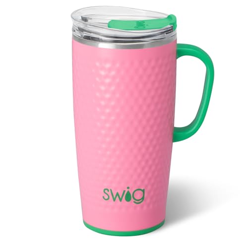 Swig Life 22oz Travel Mug, Insulated Tumbler with Handle and Lid, Travel Coffee Mug, Cup Holder Friendly, Stainless Steel 22 oz Tumbler, Reusable Insulated with Lid (Azalea Golf Ball) - color: Azalea Golf Ball, size: 22 Ounces