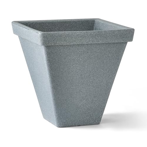 ARBORA 16" Mykonos Square Planter - Polyresin Outdoor Plant Pot - color: Concrete, size: 16"