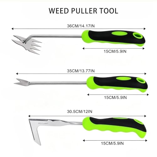 3 Pack Weed Puller Tool Set, Hand Held Weeder Tool & Weeding Tool, Garden Uprooting Weed Remover Tool with Rubber Handle, Heavy Duty Weed Puller for Garden and Farm