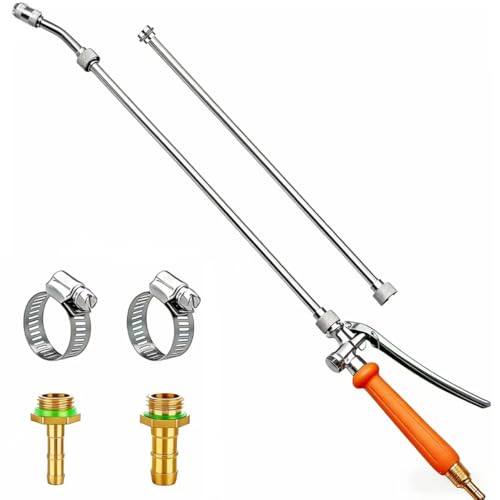 44 Inches All Metal Replacement Sprayer Wand,1/4" & 3/8" Brass Barb Sprayer Wand Replacement, Stainless Steel Sprayer Wand with Shut off Valve & 2 Hose Clamps - color: 44 Inches Sprayer Wand - Orange Handle