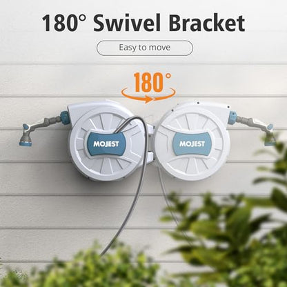 MOJEST Retractable Garden Hose Reel - 1/2 in x 100 ft Wall Mounted Heavy Duty Water Hose Reel with Automatic Slow Rewind System, 2 Hose Nozzle, 180°Swivel Bracket, Light Gray - color: Light Gray, size: 100FT
