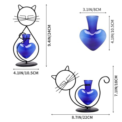Plant Terrarium Propagation Station Gifts for Women Cat Lover - color: Blue