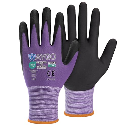 KAYGO Safety Work Gloves, MicroFoam Nitrile Coated, Men Women,KG18N - color: Purple, size: XX-Large