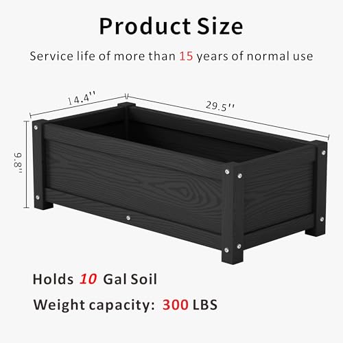HDPE Raised Planter Box Outdoor,Rot-Resistant and Non-Cracking,Small Raised Beds for Gardening 29.5 * 14.4 * 9.8 in for Yard,Lawn,Outdoor Planter Boxes Rectangle with Drainage Holes Black - color: Black, size: 29.5 x 14.4 x 9.8 in