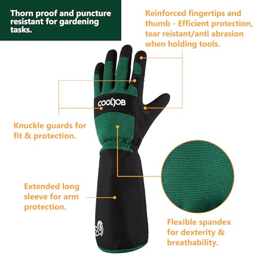 COOLJOB Thorn Proof Rose Pruning Garden Gloves for Men, Long Sleeve Xlarge - color: Green, size: X-Large