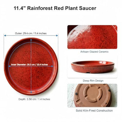 11.4 Inch Ceramic Plant Saucer, Rainforest Red - color: Rainforest Red