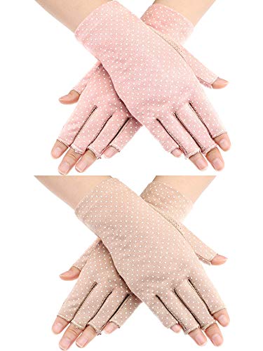 Maxdot Sun Gloves for Women UV Protection - color: Pink and Khaki
