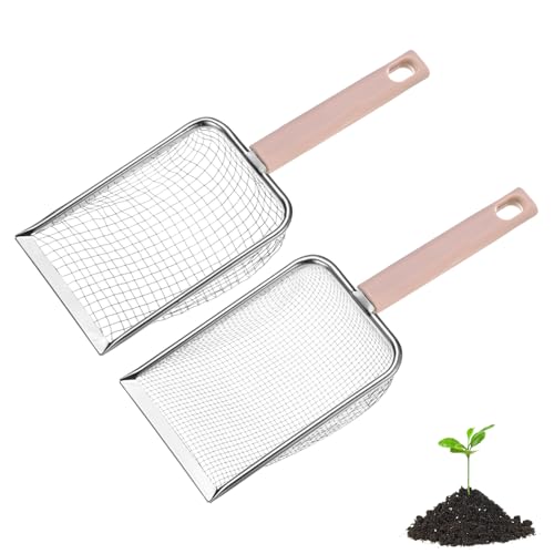 M METERXITY 2-Pack Gardening Soil Sifter, 5/2.8 mm Mesh Stainless Steel Portable Gardening Sifter with Plastic Handle for Sand/Dirt/Rock/Compost [White, Pink] - color: White, Pink, size: 5,2.8 mm