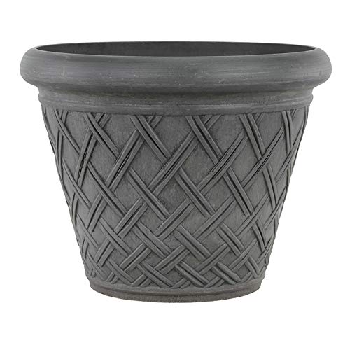 PSW Pot Collection Basket Weave Planter Pot for Indoor and Outdoor Plants and Gardens, 18-inch, Dark Charcoal - color: Dark Charcoal, size: 18 by 14-Inch