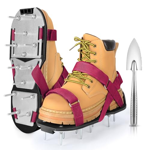 Lawn Aerator Shoes for Grass - Pre-Assembled Grass Aerator Shoes for Lawn - Soil Yard Aerator Tool for Aerating Patio Garden, Red, Medium Size - color: Red, size: Medium