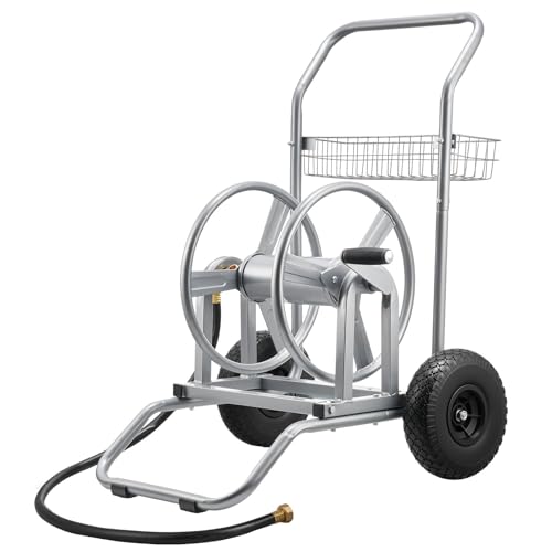 VEVOR Hose Reel Cart, 200/300ft High-Pressure Garden Hose Cart, Hoses Reel Carts with Two Wheels, Handle & Heavy-Duty Mesh Storage Basket, Dual-Purpose Portable Hoses Reels for Garden, Car, Pet