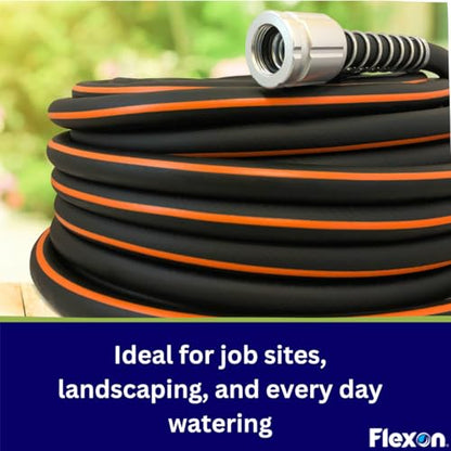 Flexon Flextreme Pro 5/8" x 100ft Performance Rubber Garden Hose – Heavy-Duty, Kink-Resistant, All-Weather Flexibility, Industrial-Grade Couplings, Durable Outdoor Watering Hose for Lawn & Garden - size: 100 Feet