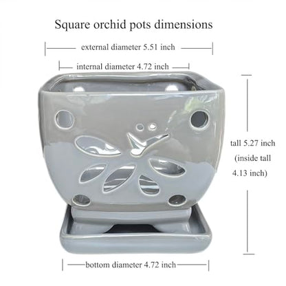 Orchid Pots with Holes Square Ceramic Orchid Planter Pots 5.5 inch (gray) - color: Gray