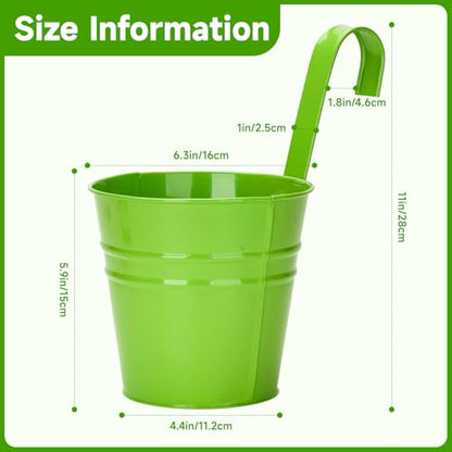 KINGLAKE Flower Pots,10 Pcs Metal Iron Hanging Flower Plant Pot Balcony Garden Plant Planter Baskets Fence Bucket Pots 6.3'' Flower Holders with Detachable Hook - color: Multicolor, size: 6.3 Inch
