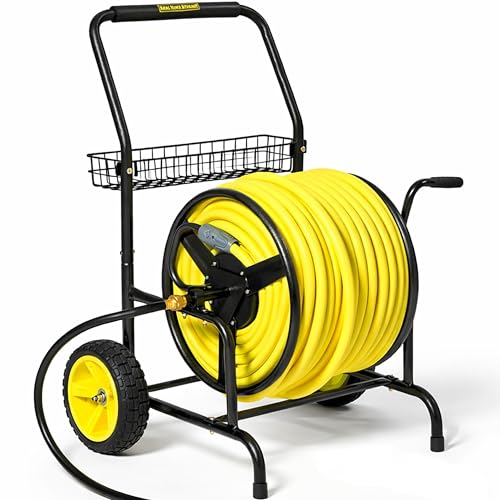 Hose Reel Cart, Hold Up to 300 ft of 5/8'', Garden Hose Cart with 2 Wheels, Heavy Duty Freestanding Water Hose Reels for Outside Garden Lawn Yard Outdoor (300ft Hose Capacity) - size: 300ft Heavy Duty Hose Capacity
