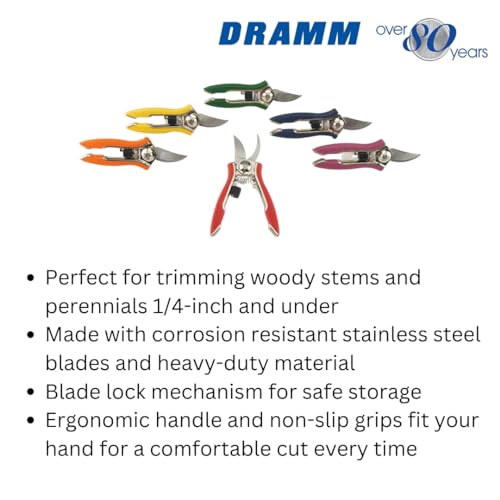 Dramm ColorPoint Stainless Steel Compact Garden Pruning Shears, Hand Pruner, Garden Clippers, with Heavy Duty Blade and Easy grip Handle, Blue - color: Blue, style: Classic
