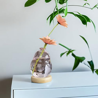 Pink Plant Propagation Cute Bubble Flower Vase Glass Planter Terrarium Jar - color: Pink