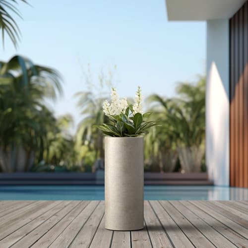 Kante Small Round Column Weathered Concrete Planter 18.9" Tall, Outdoor - color: Weathered Concrete, size: 18.9“h