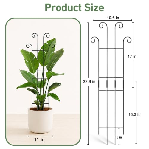 32.6in Tall Plant Trellis Indoor, Metal Garden Trellis for Climbing Plants, Expandable Trellis for Potted Plants for Ivy Pothos Hoya Monstera, 2 Pack - size: 32.6in/2p